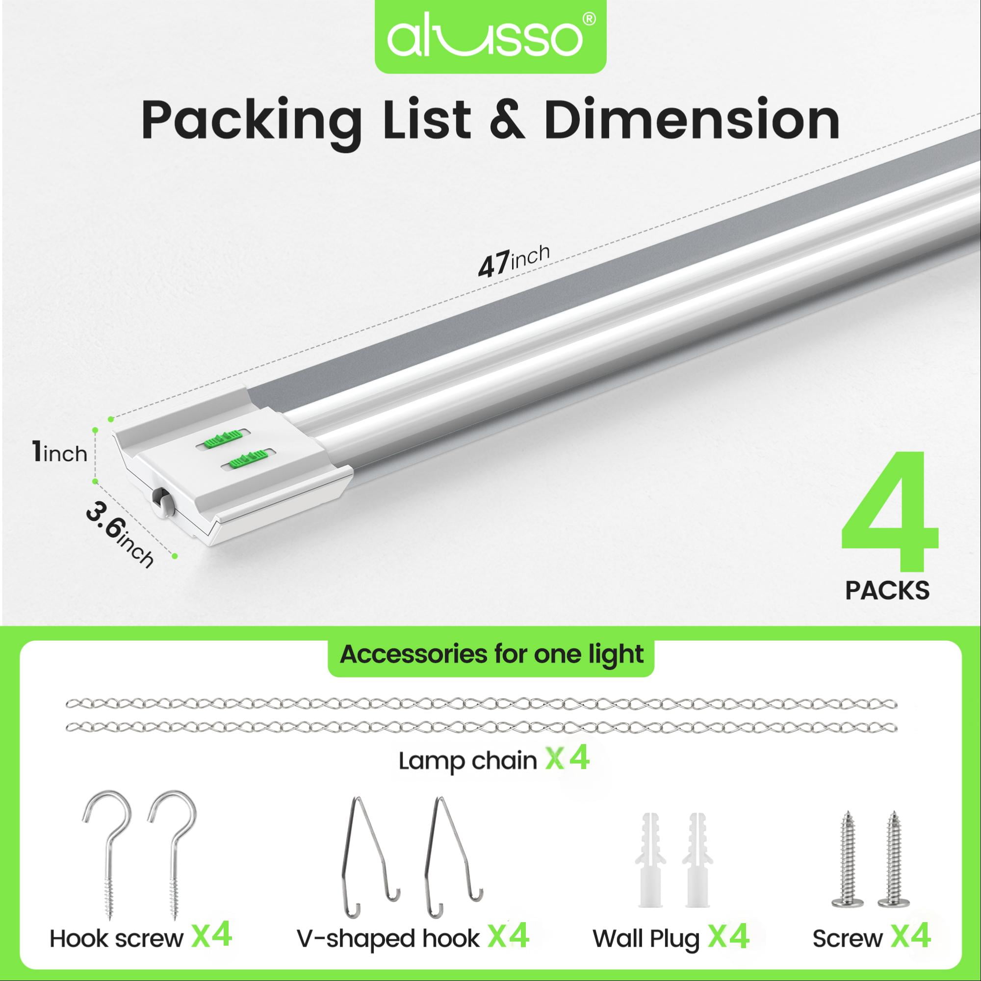 ALUSSO 4FT LED Shop Lights for Workshop, 3CCT Shop Lights 3000K/4000K/5000K Selectable, 5000LM Super Bright Ceiling Lights 30W/40W/50W Adjustable, Linkable LED Light Fixture for Garage, 4 Pack