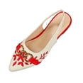 thumbnail image 2 of Samdudou Dress Shoes for Women Closed Toe Pointed Front Slingback Flats Canvas Texture Elegant Botanical Embroidery Chunky Chain Link Hardware Office Evening Party Shoes, 2 of 9