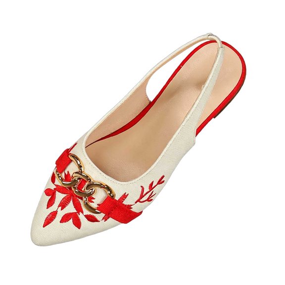 Wensltd Women's Flat Shoes Pointed Toe Floral Embroidered Slingback Flats For Office And Casual Wear