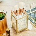 thumbnail image 2 of PuTwo Makeup Brush Holder Cosmetic Organizer Brass Glass Vintage Storage with White Pearls, Golden, 2 of 7