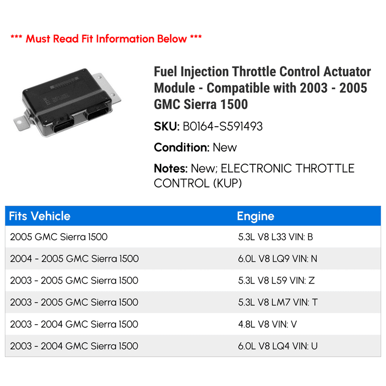 Fuel Injection Throttle Control Actuator Module - Compatible with 