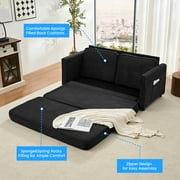 BALUS Queen Size Loveseat Sleeper Sofa, Convertible Futon Sofa with Pull out Bed and Fold out mattress, Corduroy , Black