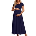 thumbnail image 2 of Frostluinai Women's Maternity Short Sleeve Empire Waist Summer Maxi Dress Crewneck Long Baby Shower Pregnancy Dresses S-3XL, 2 of 8