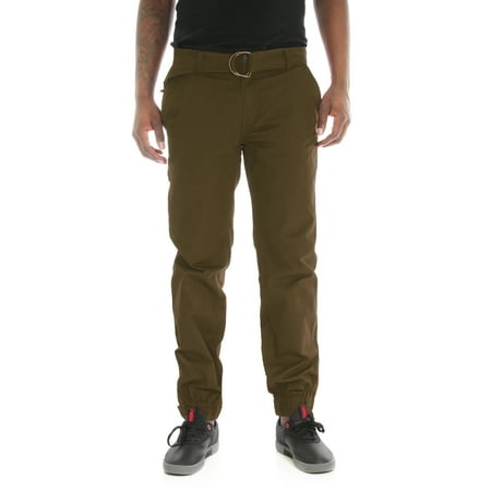 - PJ Mark Men's Slim Fit Twill Belted Jogger Pants With Ankle Zipper