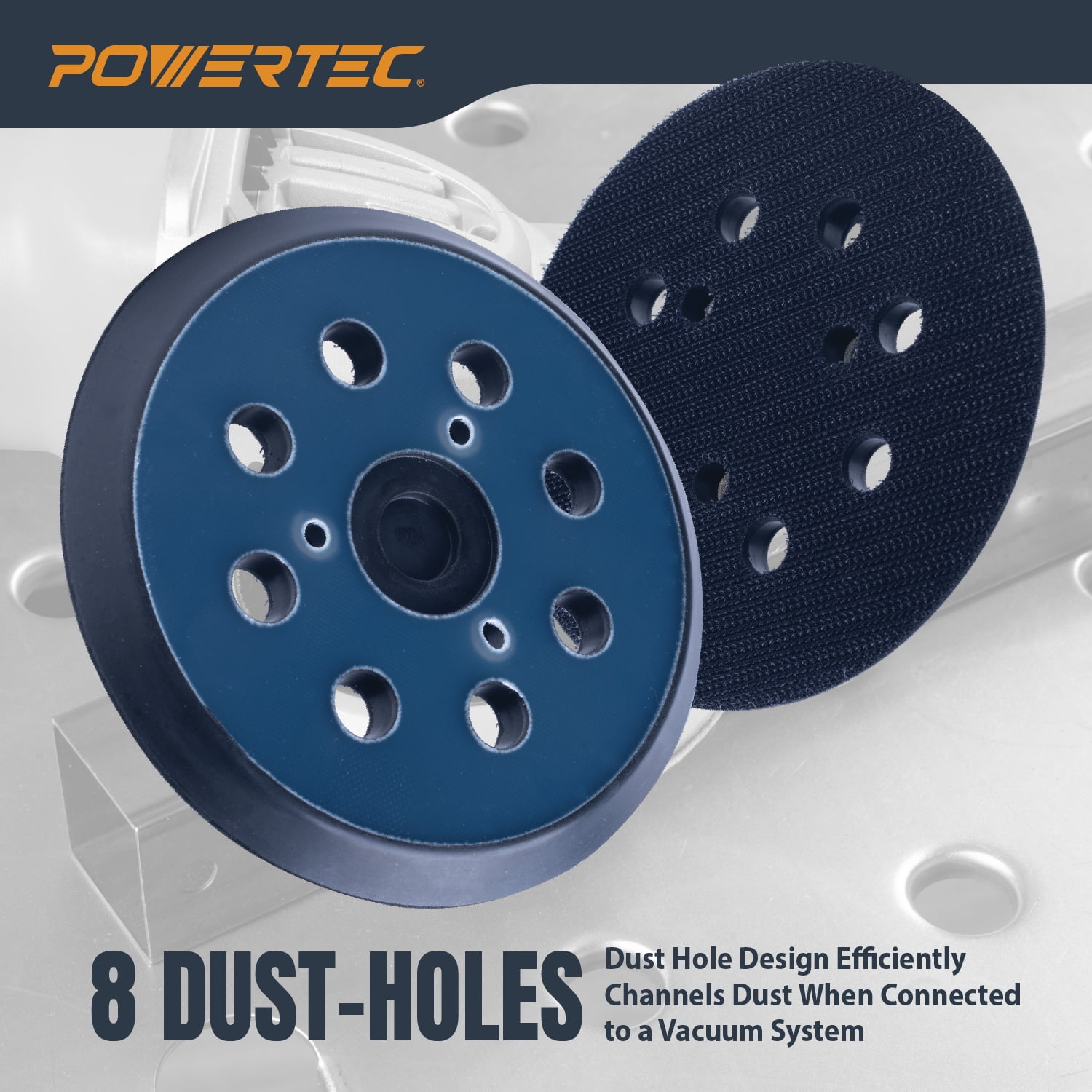 POWERTEC 4PK 5 inch 8 Holes Hook and Loop Sander Pad, 5 Inch Backing Plate Replacement for Makita 743081-8 743051-7, DeWalt DW4388, Porter Cable 151281-08, Hitachi 324-209 (46905N)