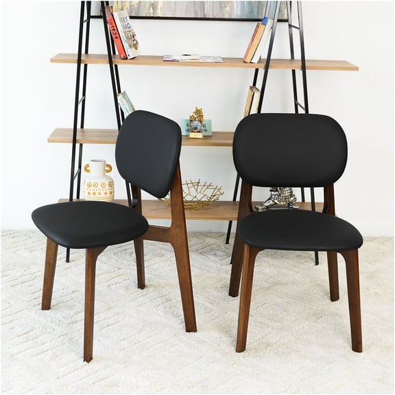 JERFIT Mid-Century Modern Dining Chairs Set of 2, Faux Leather Upholstered Side Chairs with Solid Wood Frame for Dining Room, Kitchen, Study