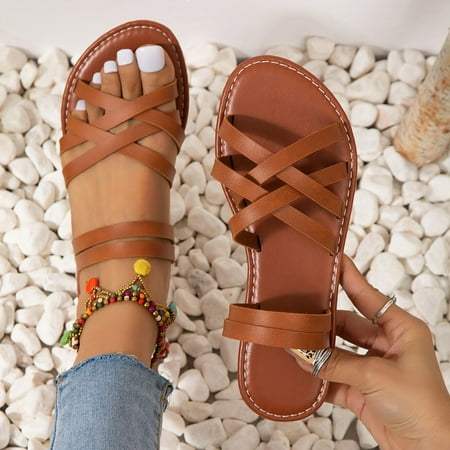 

Womens Sandals Gnobogi New Summer Flat Bottomed Women s Shoes Beach Sandals Casual Outerwear Slippers Sandals for Women Dressy Summer Brown