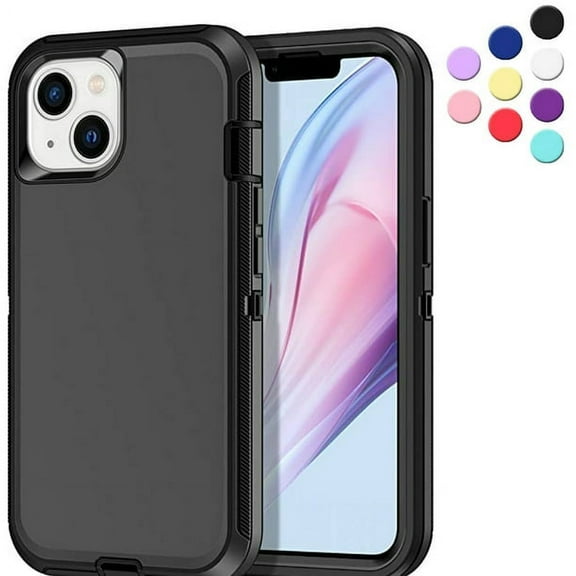 iPhone 13 Heavy Duty Defender Case {Shock Proof-Shatter Resistant - Defender Rubber- Compatible for iPhone 13 6.1 in} Color Black