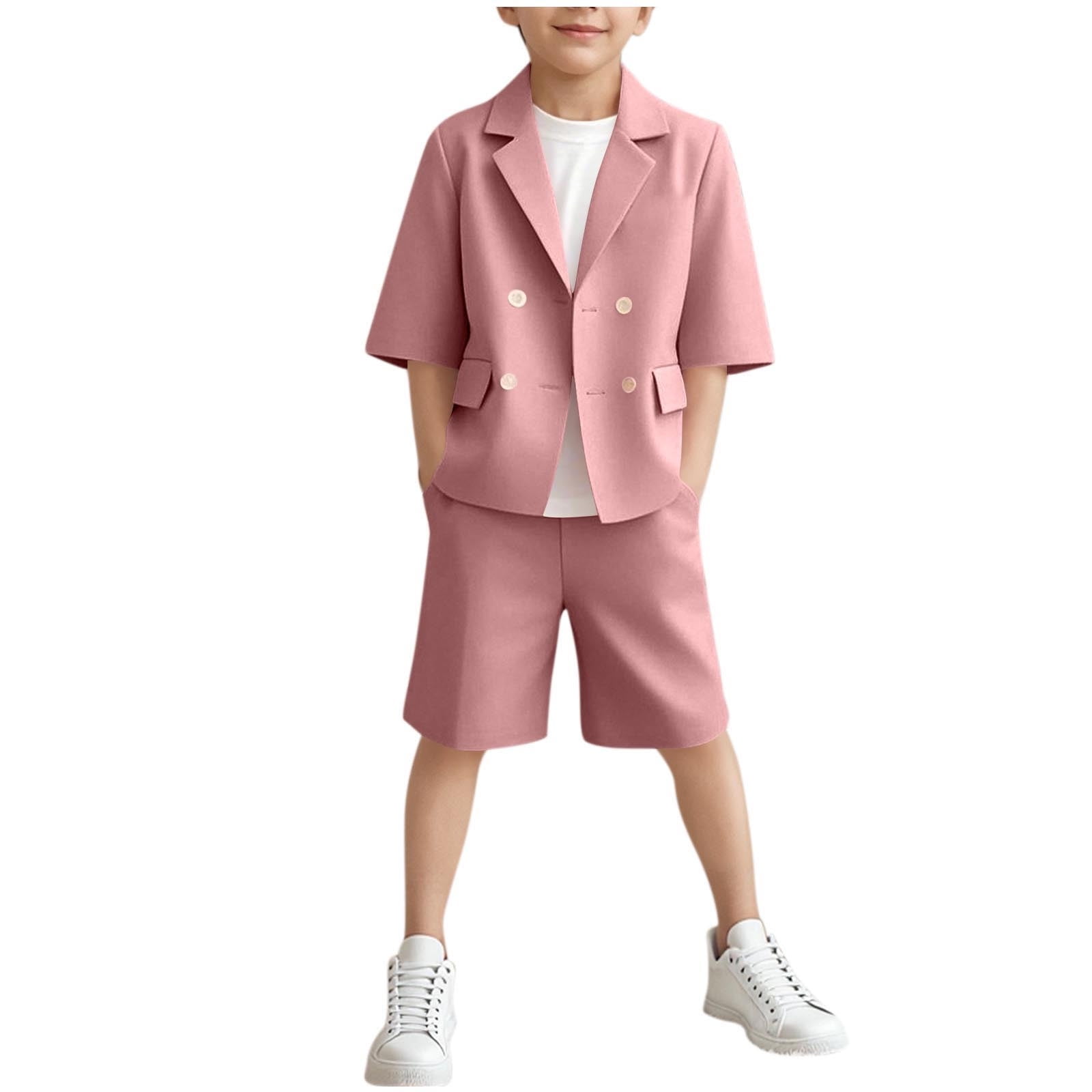 biudgviw Unisex Baby Formal Short Set Kids 2 Piece Double Breasted Buttons Jacket and Shorts Matching Set with Pockets for Party Tuxedos