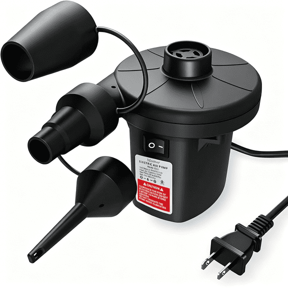 CURYMAY Quick-Fill Electric Air Pump with 3 Nozzles, AC 110V-120V Portable Inflator Deflator for Inflatables Pool Float Toys Air Mattress Bed Couch Swim Ring Tube Raft