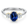 thumbnail image 3 of Gem Stone King 925 Silver and 10K Yellow Gold Blue Created Sapphire and Lab Grown Diamond Engagement Ring for Women | 2.14 Cttw | Oval 8X6MM | Gemstone September Birthstone | Size 9, 3 of 6