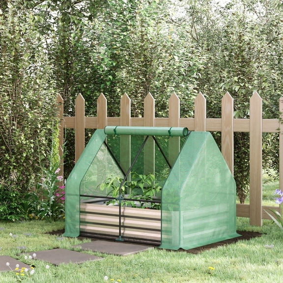 Zateety Galvanized Raised Garden Bed with Mini Greenhouse Cover, 50" Outdoor Metal Planter Box with 2 Roll-Up Windows for Vegetables Flowers Herbs – Green