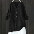 thumbnail image 2 of Hrsba Womens Pocket Shirt Solid Color V Neck Long Sleeve Linen Top With Adjustable Button Cuffs For Winter Fall, 2 of 5