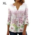 thumbnail image 5 of Youkk Hauts à Manches 3/4 T-Shirt Évasé Tunique d'Été Lavable Longue Tenue devant Plissé Blouse à Col en V Chic Vêtements pour Femmes Rose TG, 5 of 5