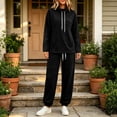 thumbnail image 6 of GaThRRgYP Cropped Windbreaker Jacket Women with Hood Women's Two-piece High Neck Sports Suit Long Sleeved Drawstring and Jogging Pants Casual with Pocket Set, 6 of 9