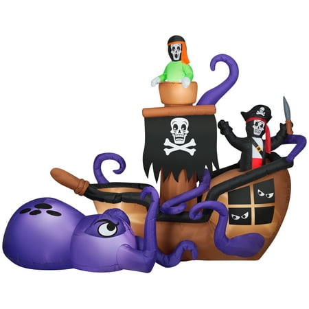 Gemmy Airblown Inflatable Halloween Pirate Ship  7.5 ft Tall  Black
