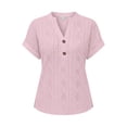 thumbnail image 5 of ClodeEU Women's V Neck Henley Short Sleeve Casual Tunic Top,Casual Solid Color Loose Fit Blouse Pink,Women's Plus XXL, 5 of 6