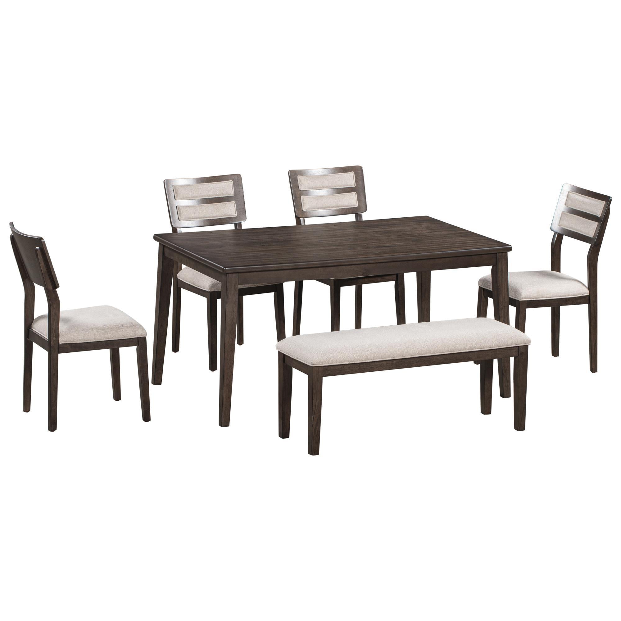 UBesGoo 6Piece Wood Kitchen Dining Table Set with 4 Fabric Chairs and
