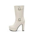 thumbnail image 5 of Bnwani Boots for Women New Winter Fashion High-Heel High Mid-Calf Casual Solid Boot White Size 8.5, 5 of 9