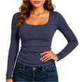 thumbnail image 2 of Womens Long Sleeve Shirts Square Neck Slim Fit Basic Tops Ribbed Tee Navy XL, 2 of 4