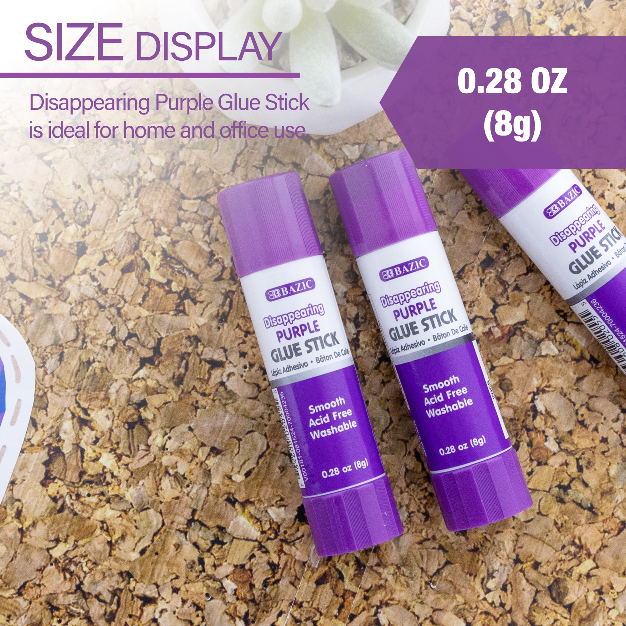 BAZIC Washable Disappearing Purple Glue Stick 8g Acid Free Glue Sticks, 288-count