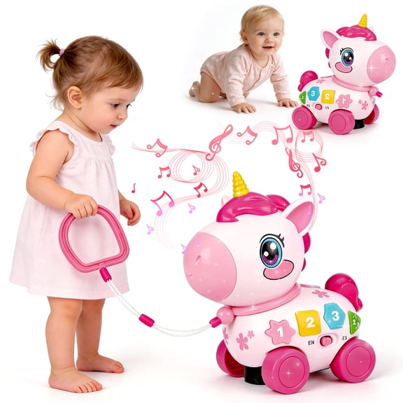 Chuvikid Bilingual Educational Unicorn Toy,Toddler Sensory Development,Learning Walking Moving Crawling Tummy Time Toys Gifts for Infants 6-18 Months