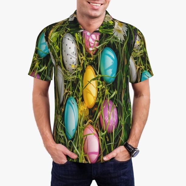 Fotbe colorful Easter eggs Camiseta Polo de Golf para Hombre con Estampado – Camisa Deportiva Transpirable con Cuello Abotonado-Large