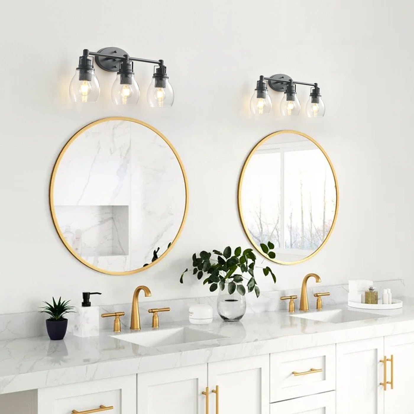 Aiwen 3-Light Black Vanity Light Wall Sconce with Clear Glass Shade, Farmhouse Bathroom Indoor/Outdoor Wall Lamp