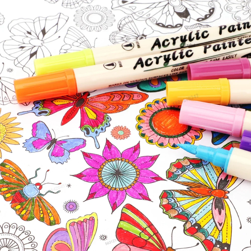 Dual Tip Acrylic Paint Markers Pens Brush Dual Tip,Acrylic Paint Pen Brush Tip and Fine Tip,Art Markers Supplies for Rock