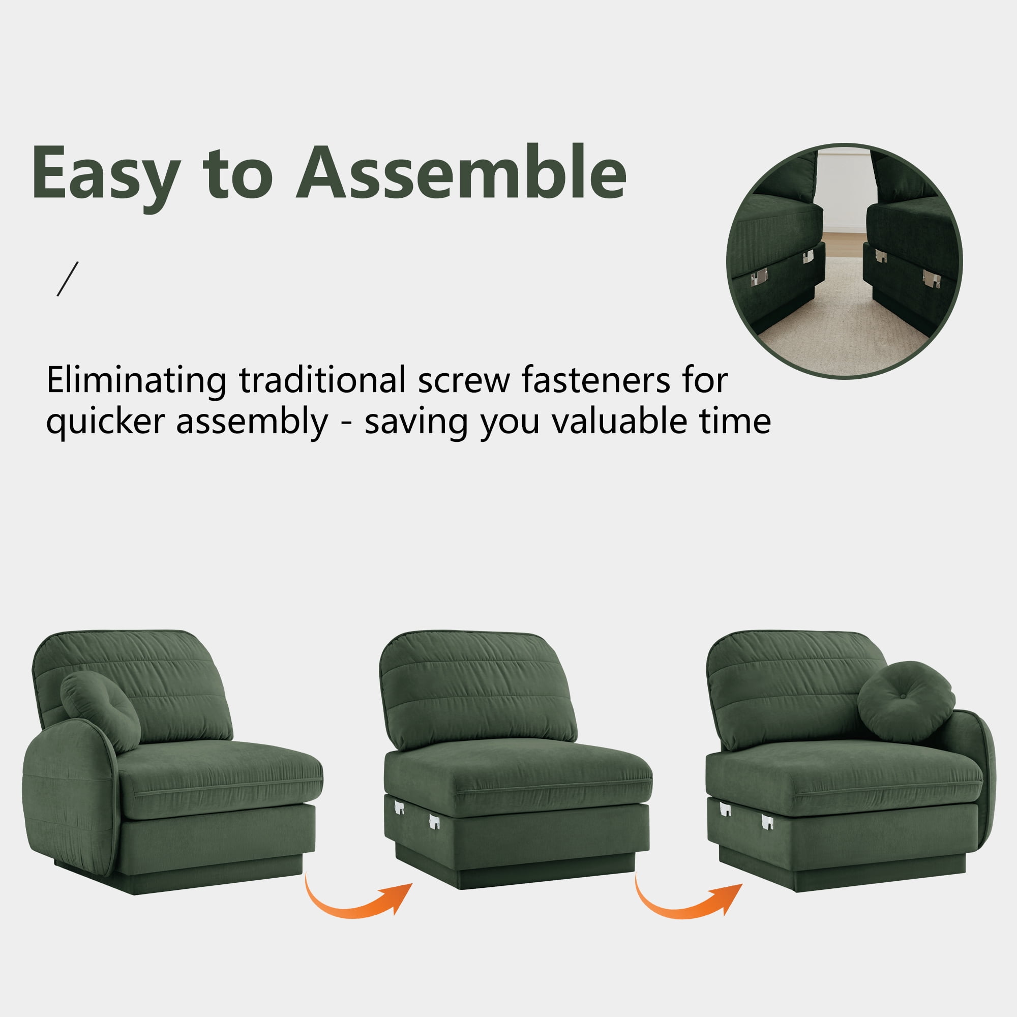 Mintazer 137" Chenille Cloud 4-Seater Modular Sectional Sofa with 2 Movable Ottoman & Round Pillows, U-Shaped Ergonomic Sofa Couch for Living Room, Apartment, Green