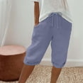 thumbnail image 5 of Womens Long Shorts with Pockets Cotton Linen Lounge Shorts Beach Vacation Knee Length Drawstring Casual Short (XL, Purple), 5 of 8