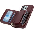 thumbnail image 6 of iPhone 12 pro max Wallet case for Women, iPhone 12 pro max Phone case with Card Holder Credit Card with Ring Kickstand Zipper Stand Case for iPhone12promax - Red Wine, 6 of 18