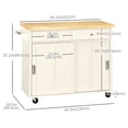 thumbnail image 3 of HOMCOM Rolling Kitchen Island, Kitchen Cart on Wheels with Rubberwood Top, 2 Drawers, Towel Rack, Cream White, 3 of 10