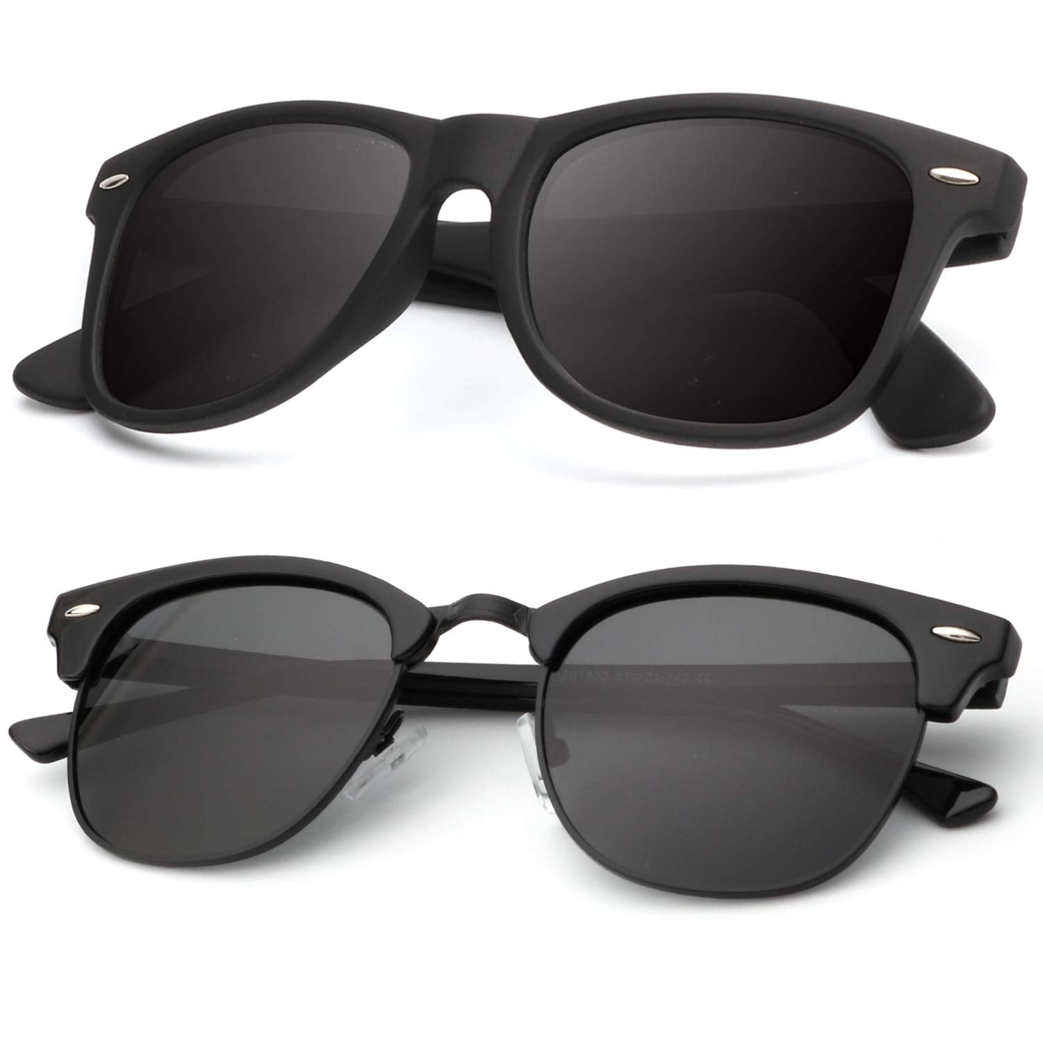 KALIYADI Polarized Sunglasses for Men and Women Semi-Rimless Frame Driving Sun Glasses 100% UV Blocking (2 Pack), Adult Unisex, Size: One size, Black