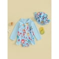 thumbnail image 2 of Qtinghua Infant Toddler Baby Girls Swimsuit Strawberry Flower Mermaid Romper with Hat Swimwear Bathing Suit Blue 18-24 Months, 2 of 9