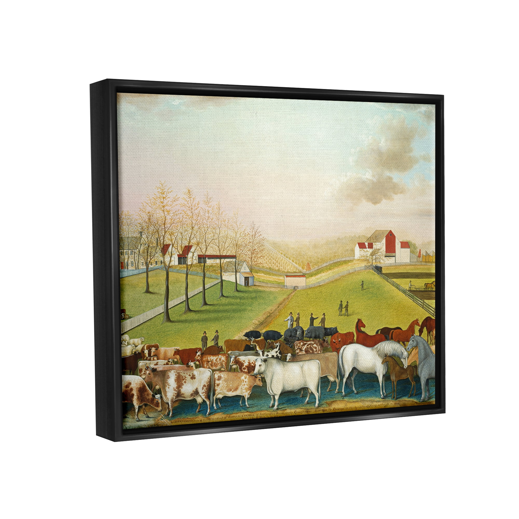 Stupell Industries The Cornell Farm Edward Hicks Classic Farm Painting Painting Jet Black Floating Framed Canvas Print Wall Art, Design by one1000paintings