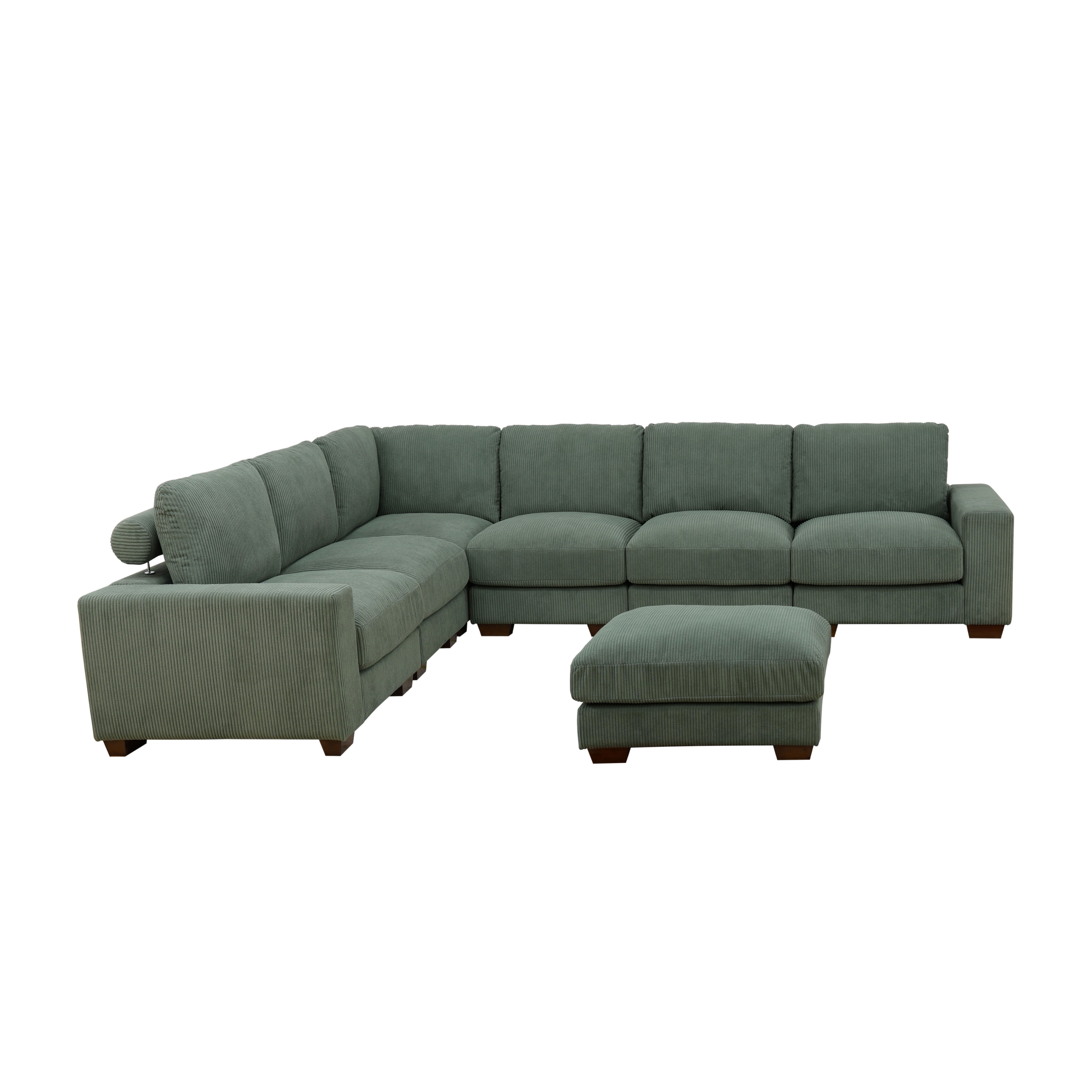 MAYEERTY Modular Sectional Sofa, Flocking Fabric Couch with Ottoman & Anti-Insect Frame, Green Living Room Furniture