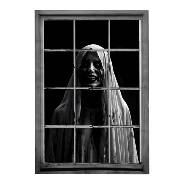 Calcomanía de ventana de fantasma de Halloween, cortina de puerta, mujer aterradora, decoración de fiesta para colgar en la ventana