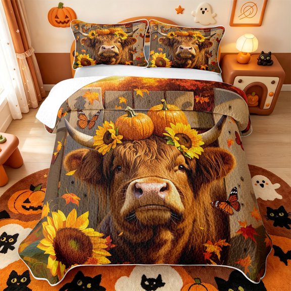 Manfei Classic Halloween Pumpkin Lantern Quilt Full,Thanksgiving Pattern Full Bedspread Sets,3pcs,1 Coverlet and 2 Pillowcases