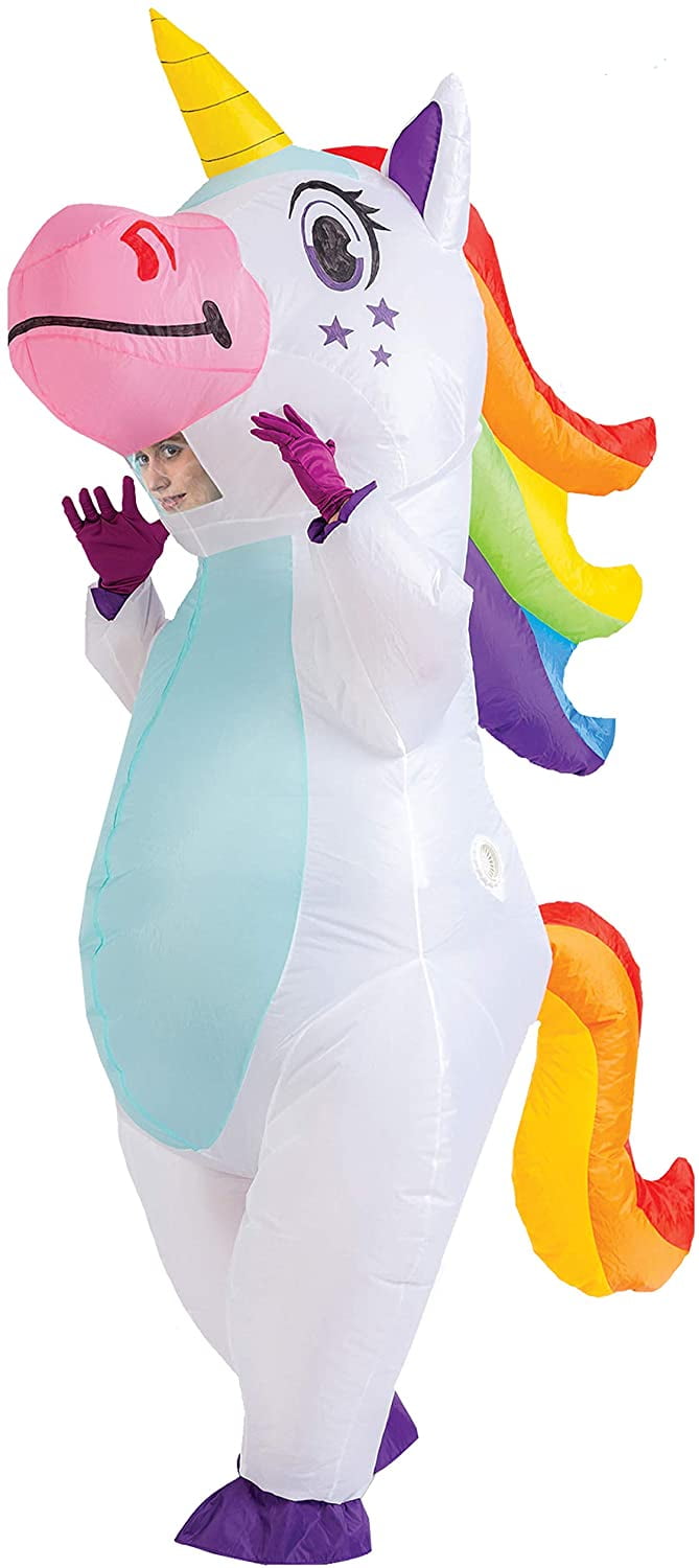Adult Kid Inflatable Unicorn Costume Blow Up Halloween Party Ride on Suit Girls 