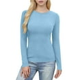 thumbnail image 2 of Adeawade Womens Tshirt Long Sleeve Solid Color Tops Crewneck Classic Tee Daily Wear S Light Blue, 2 of 6