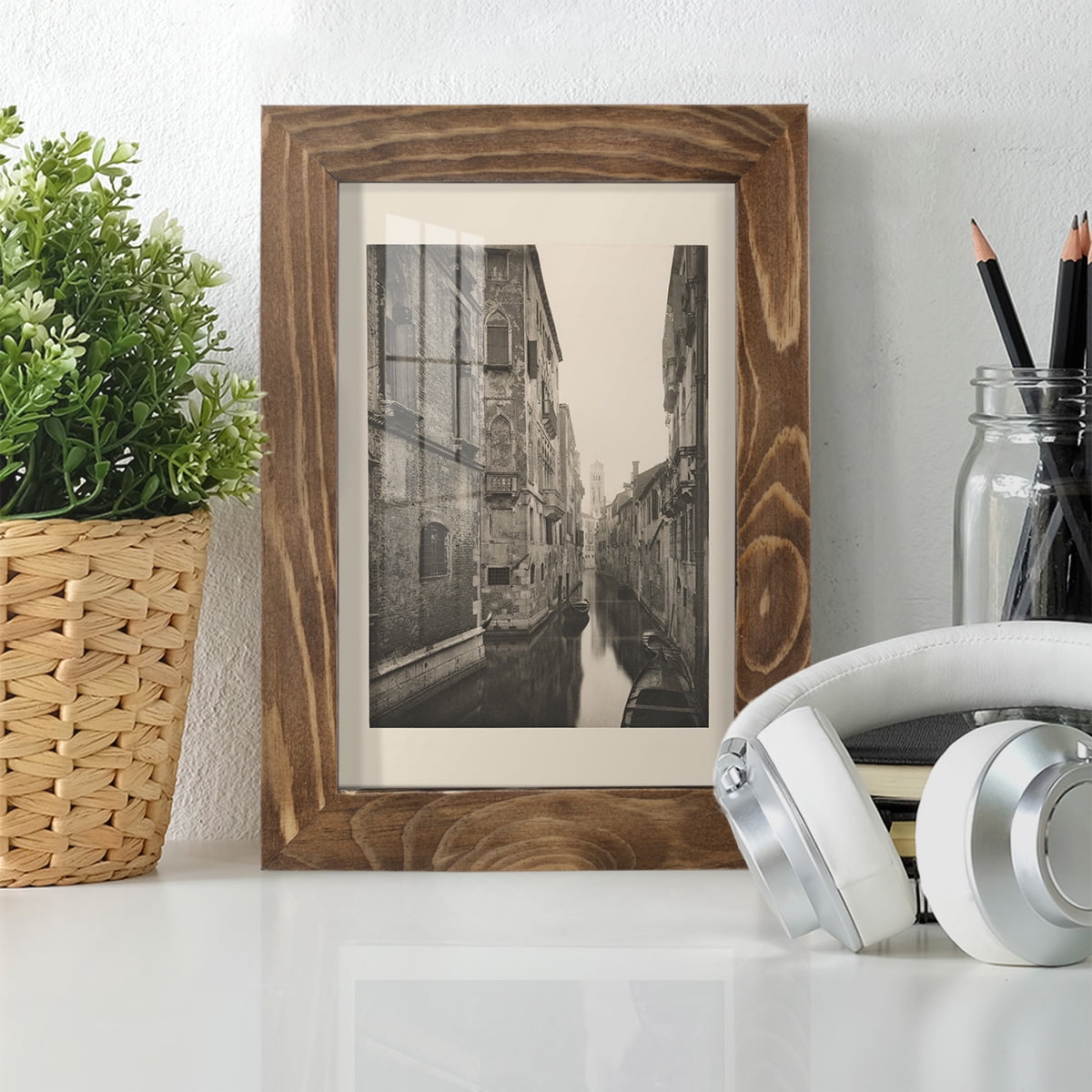 Vintage Views of Venice V - Framed Print w/glass - Walnut