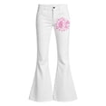 thumbnail image 3 of Tfken Child Soft Comfy Pants School Daily Wear Flare Denim Pants Girls With Pockets Stretch Fashion Graphic Print Kids Casual Clothes Size 5-6 Years White, 3 of 5
