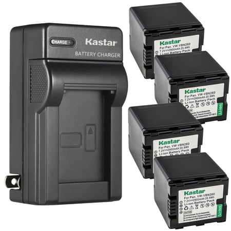 Kastar 4-Pack VW-VBN260 Battery and AC Wall Charger Replacement for Panasonic VW-VBN260 VW-VBN130 VW-VBN070 Battery HDC-HS900K HDC-SD800 HDC-SD800GK HDC-SD800K HDC-SD800P HDC-SD900 HDC-TM900