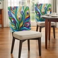 thumbnail image 4 of Peacock Fathers Chair Covers Set of 6 Abstract Green Blue Feather Chair Back Covers Stretch Removable Washable Slipcovers Protector for Dining Room Kitchen Party Decor, 4 of 9