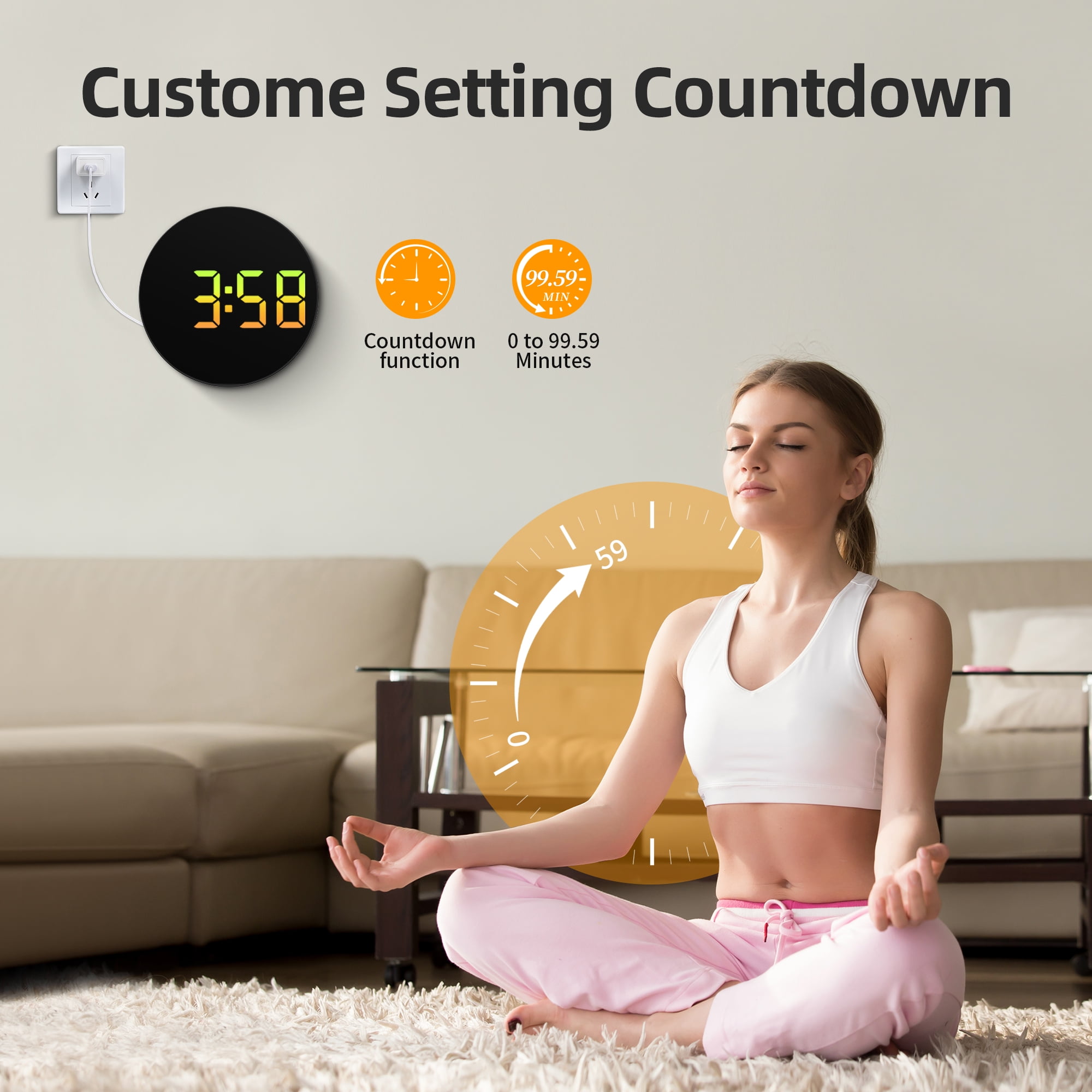 LEIKE 8" LED Large Digital Wall Clock Large Numbers, Plug-in Digital Alarm Clock with Remote for Bedroom, Auto DST, Temperature & Humidity