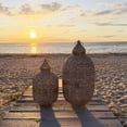thumbnail image 5 of Moroccan Metal Temple Lanterns, Luxury Floor Hurricanes, Set of 2, For LED or Wax Candles, Sealed Iron, Antiqued Patina, Hinged Top, 25.5 and 17.75 Inches Tall, Global Chic Collection, 5 of 13