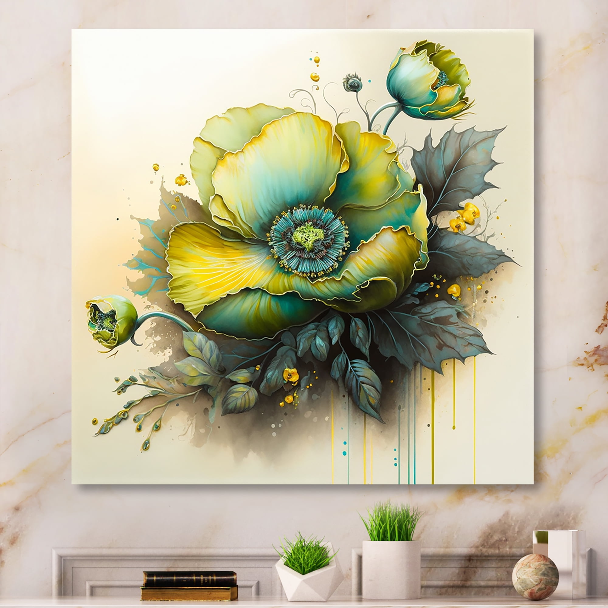 Designart Green Blooming Flower II Canvas Wall Art