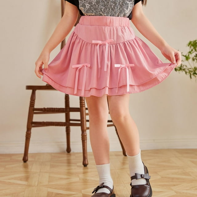 Falda para niña, color liso, con lazo, media falda, falda pastel para niña, falda plisada de cintura alta, media falda, falda de algodón para niña