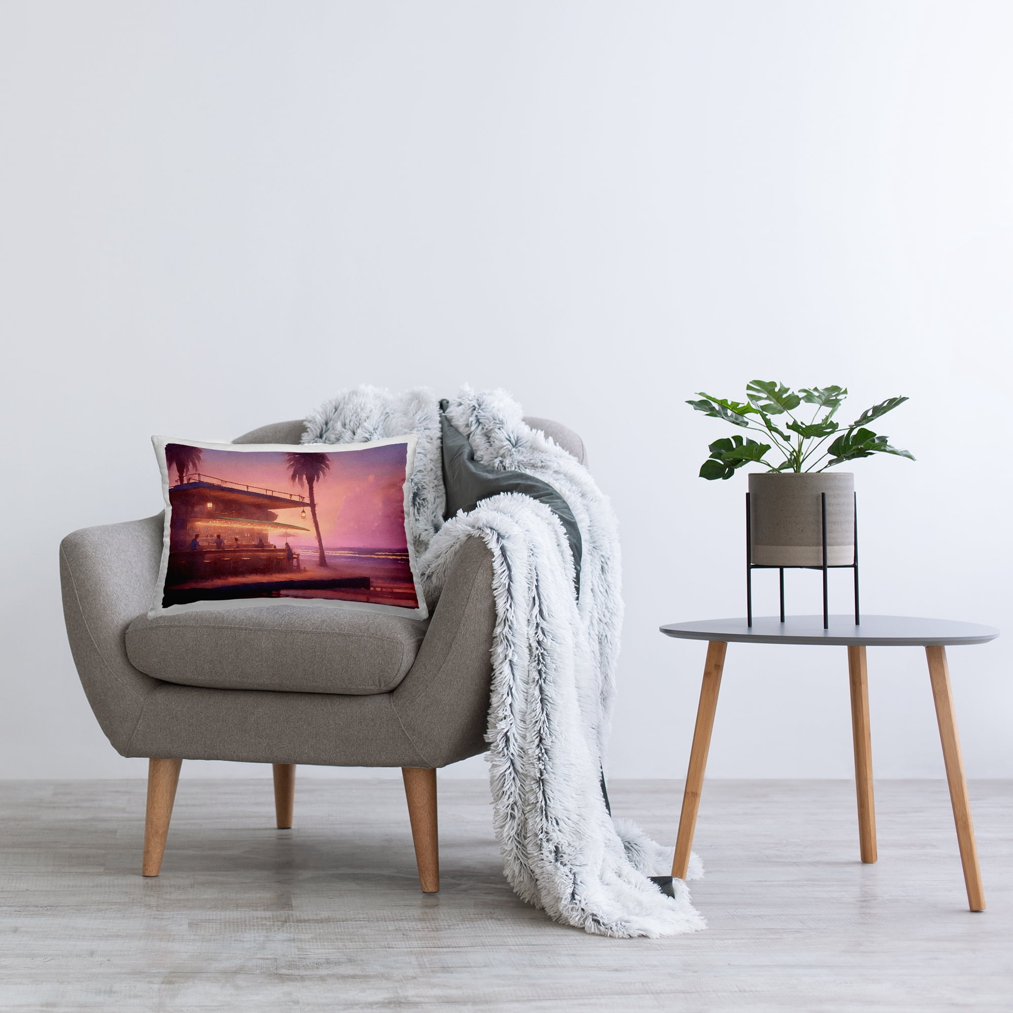Stupell Industries Yellow Van on Beach Decorative Printed Throw Pillow Design by Noah Bay.